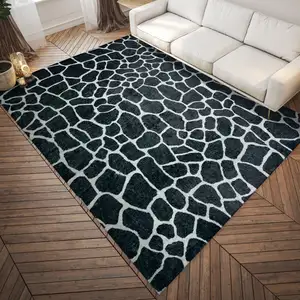 Photo of Black and White Croc Print Shag Handmade Non Skid Area Rug