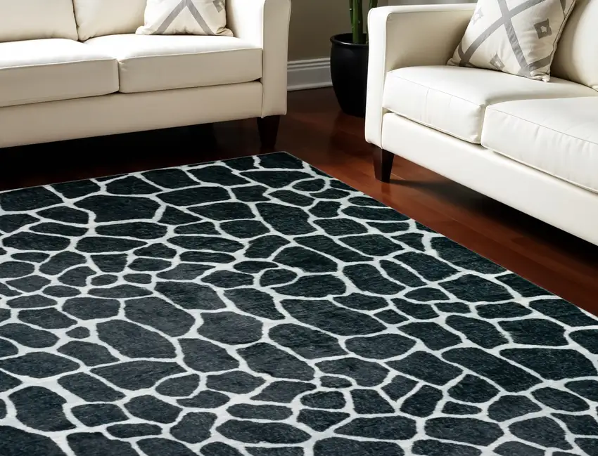 Black and White Croc Print Shag Handmade Non Skid Area Rug Photo 1