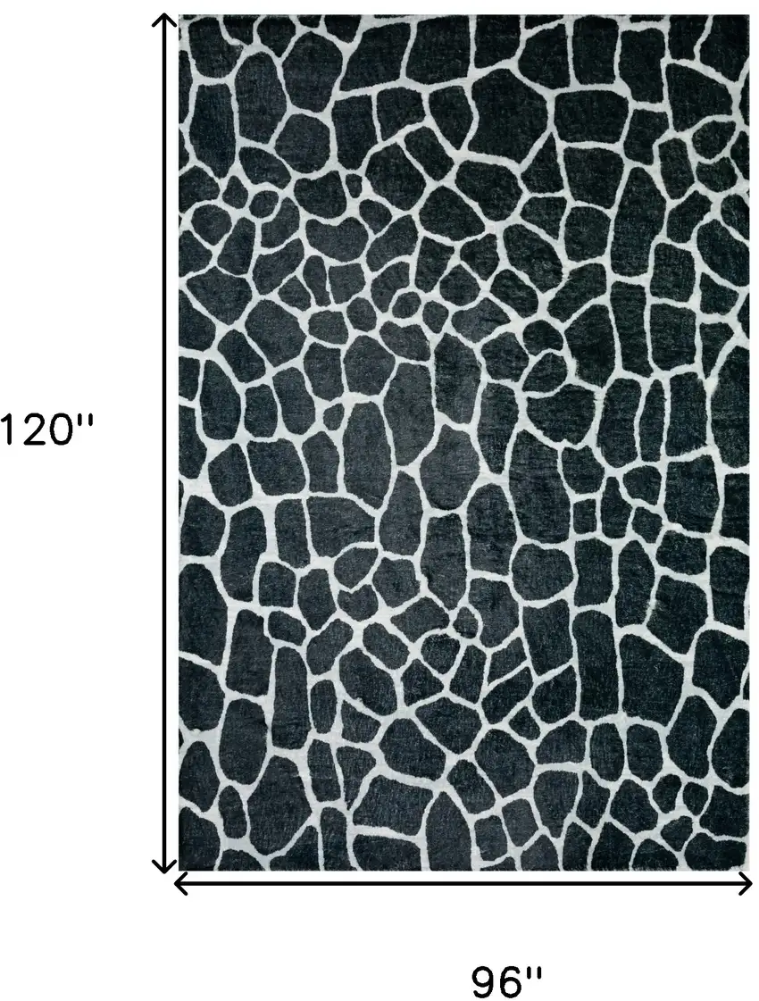 Black and White Croc Print Shag Handmade Non Skid Area Rug Photo 3
