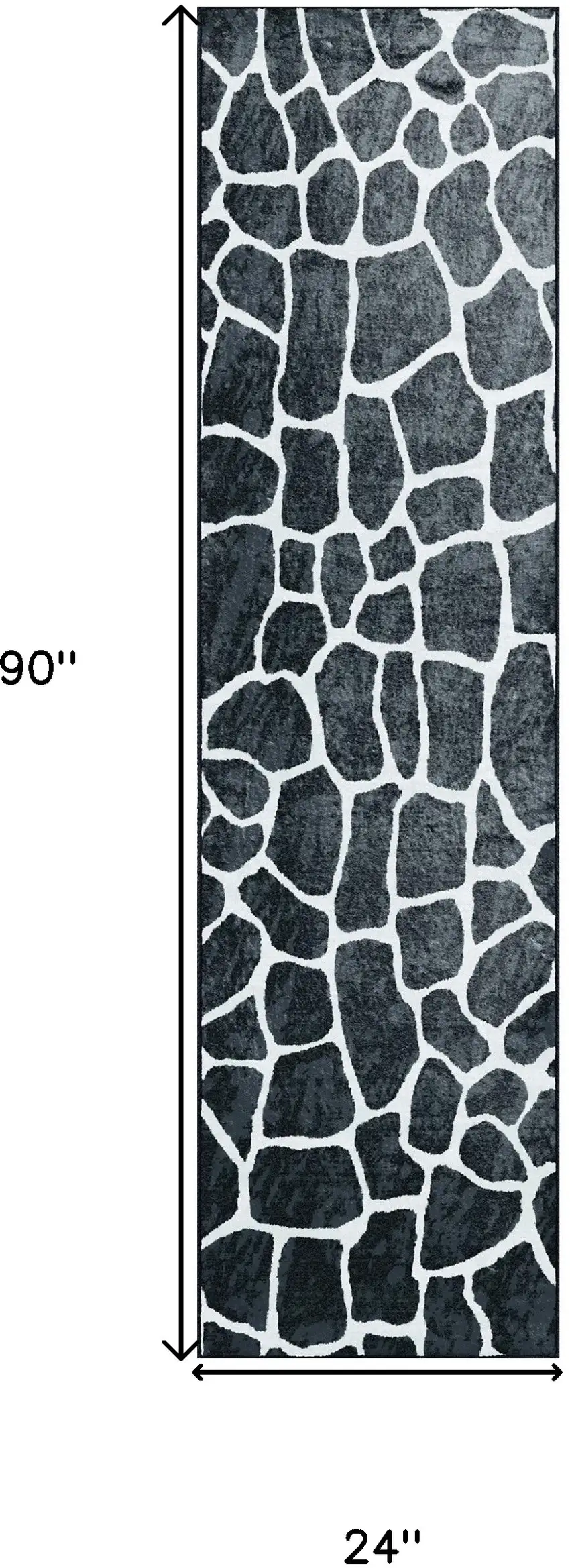 2' X 8' Black and White Croc Print Shag Handmade Non Skid Runner Rug Photo 3