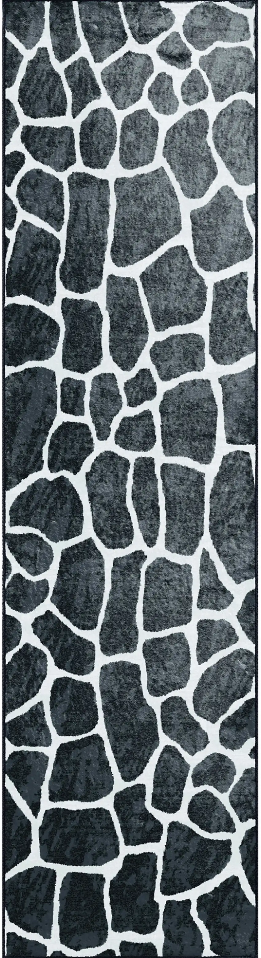 Black and White Croc Print Shag Handmade Non Skid Runner Rug Photo 7