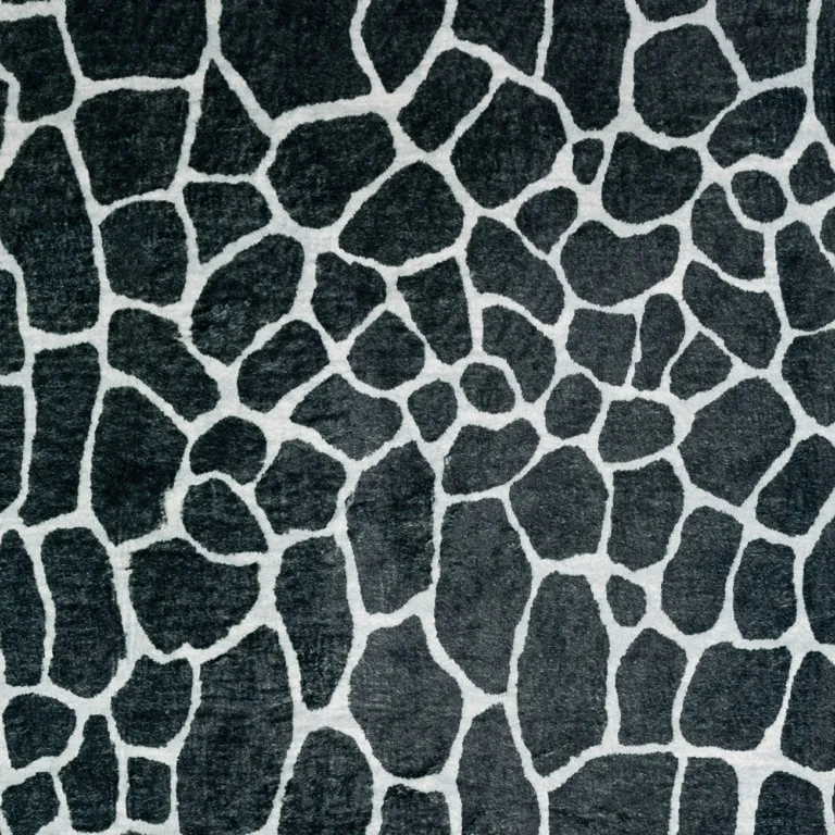Black and White Croc Print Shag Handmade Non Skid Runner Rug Photo 4
