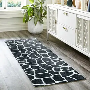 Photo of Black and White Croc Print Shag Handmade Non Skid Runner Rug