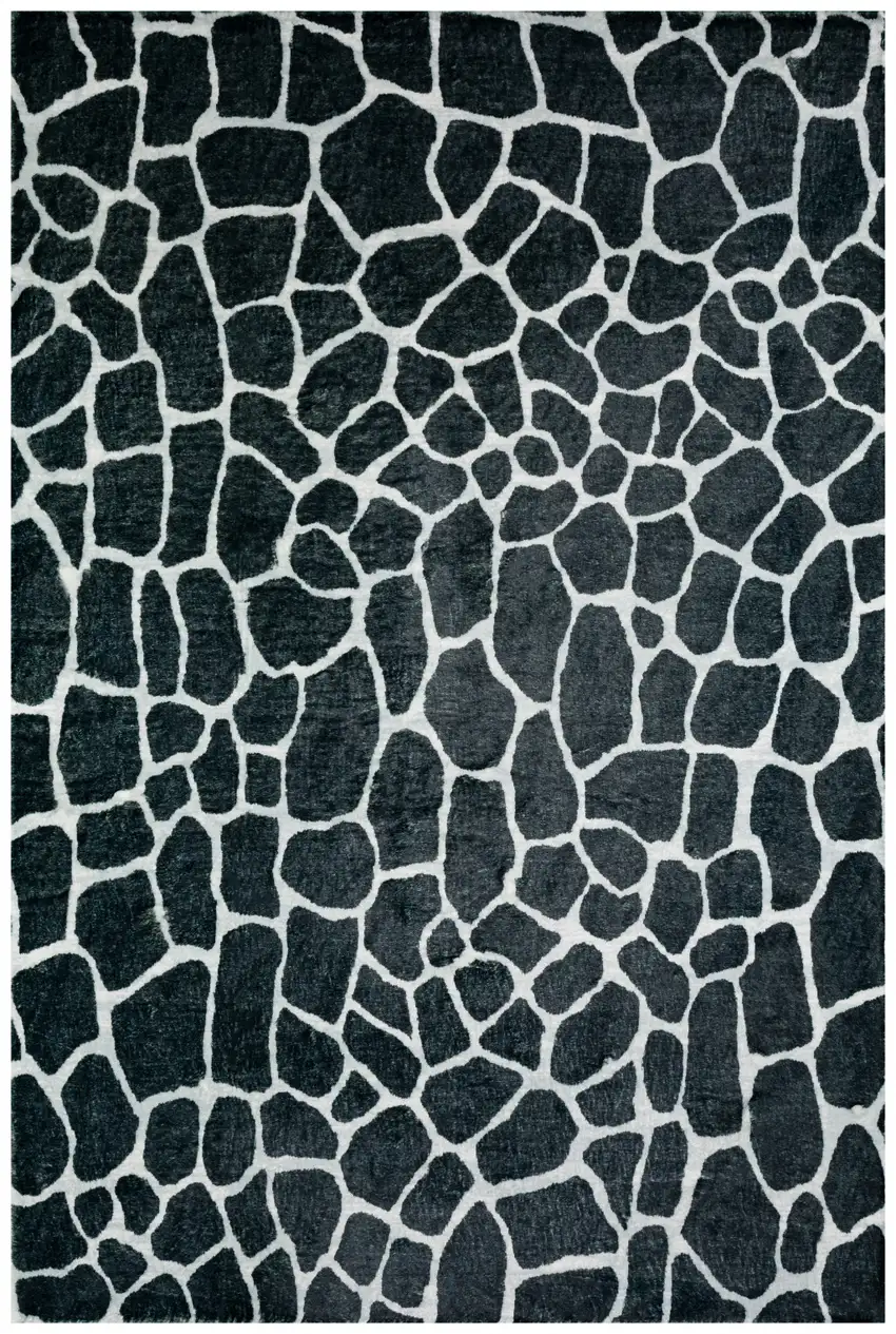 Black and White Croc Print Shag Handmade Non Skid Runner Rug Photo 1