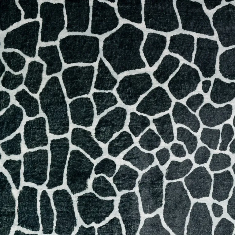 Black and White Croc Round Shag Handmade Non Skid Area Rug Photo 4