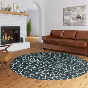 Photo of Black and White Croc Round Shag Handmade Non Skid Area Rug