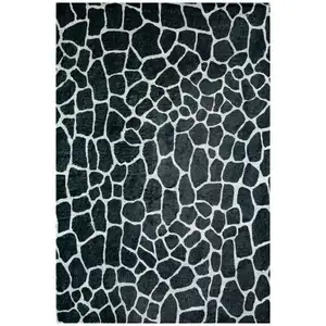 Photo of Black and White Croc Round Shag Handmade Non Skid Area Rug