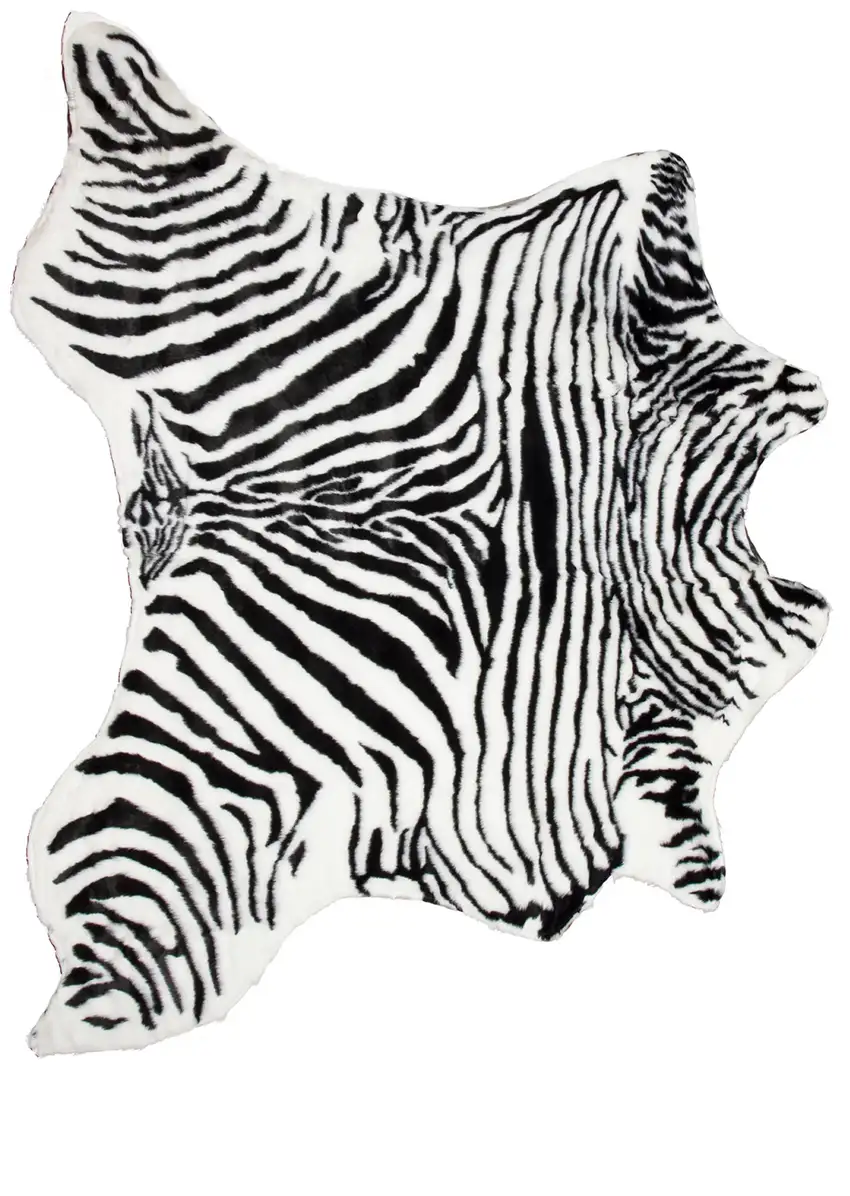 Black and White Faux Fur Printed Area Rug Photo 1