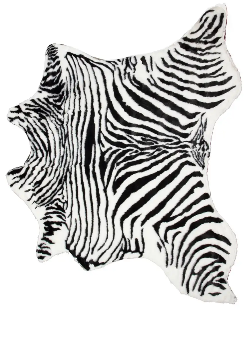Black and White Faux Fur Printed Area Rug Photo 3