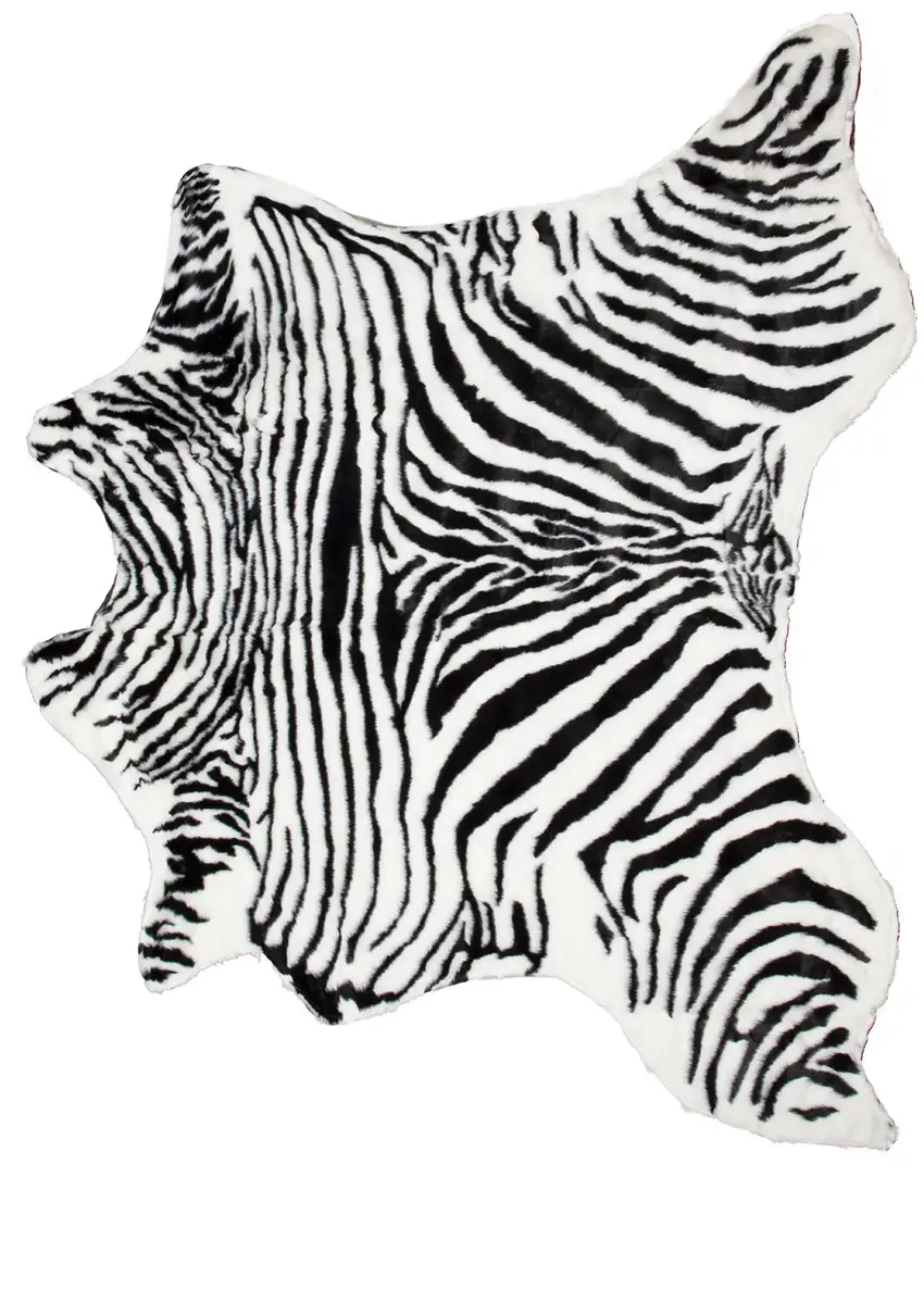 Black and White Faux Fur Printed Area Rug Photo 3