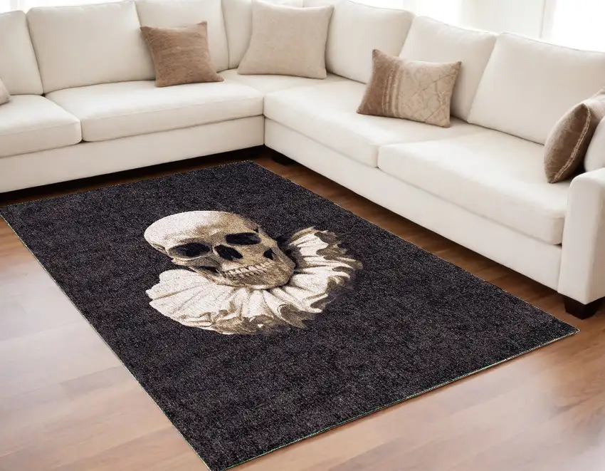 Black and White Funky Skull Non Skid Area Rug Photo 1