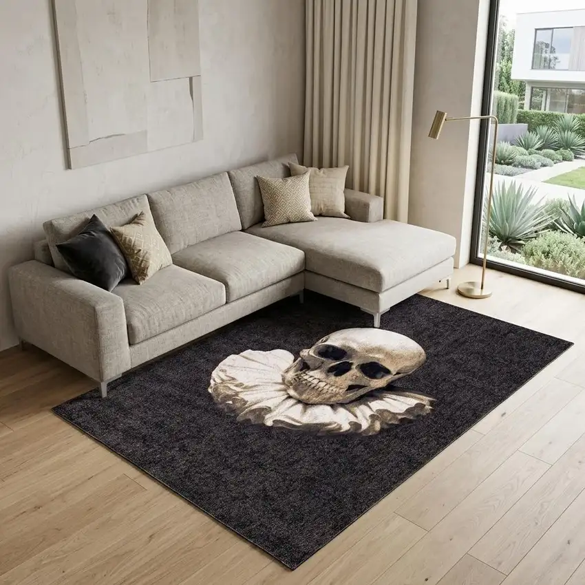 Black and White Funky Skull Non Skid Area Rug Photo 1