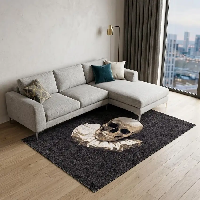 Black and White Funky Skull Non Skid Area Rug Photo 1