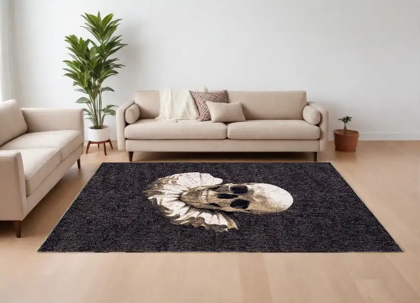 Black and White Funky Skull Non Skid Area Rug Photo 1