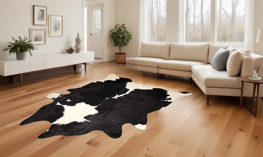 Black And White Cowhide Animal Print Area Rug Photo 1