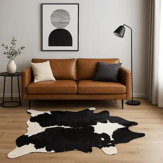 Black And White Cowhide Animal Print Area Rug Photo 1