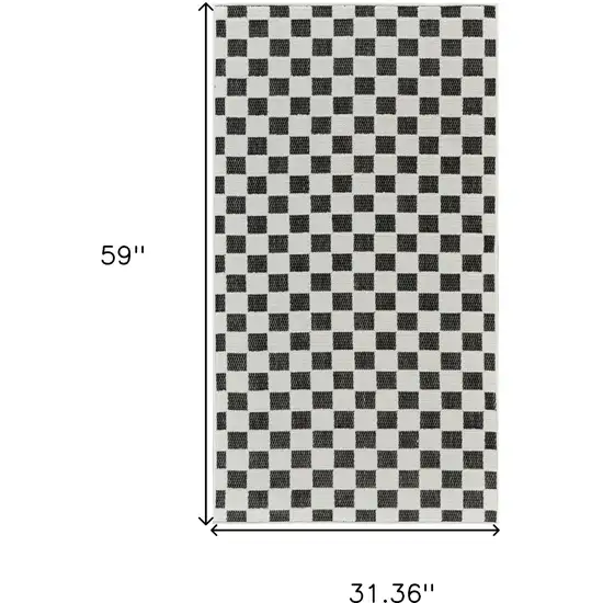 Black and White Geometric Distressed Indoor Outdoor Area Rug Photo 3