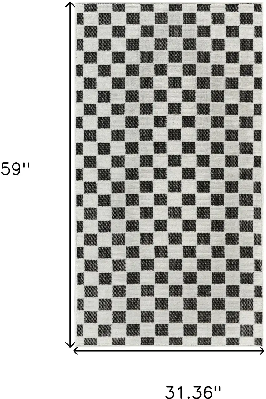 Black and White Geometric Distressed Indoor Outdoor Area Rug Photo 3