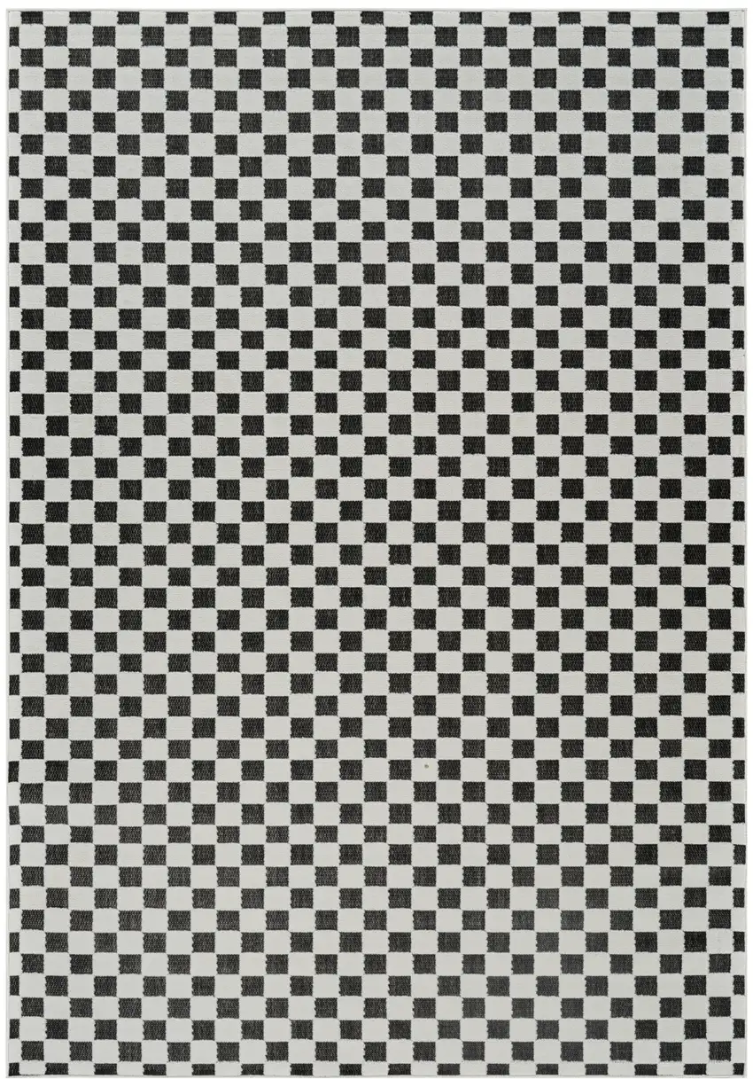 Black and White Geometric Distressed Indoor Outdoor Area Rug Photo 2