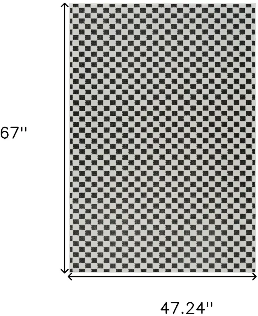 Black and White Geometric Distressed Indoor Outdoor Area Rug Photo 3