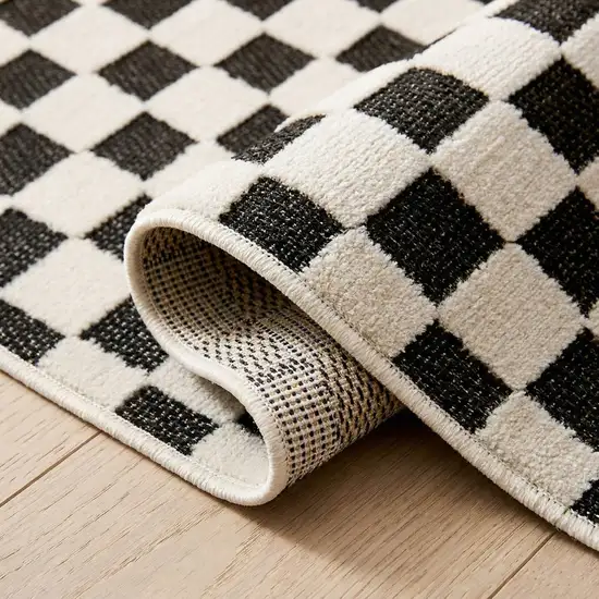 Black and White Geometric Distressed Indoor Outdoor Area Rug Photo 4