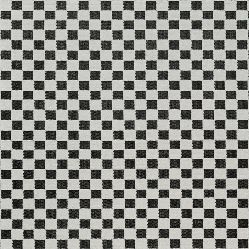 Black and White Geometric Distressed Indoor Outdoor Area Rug Photo 5