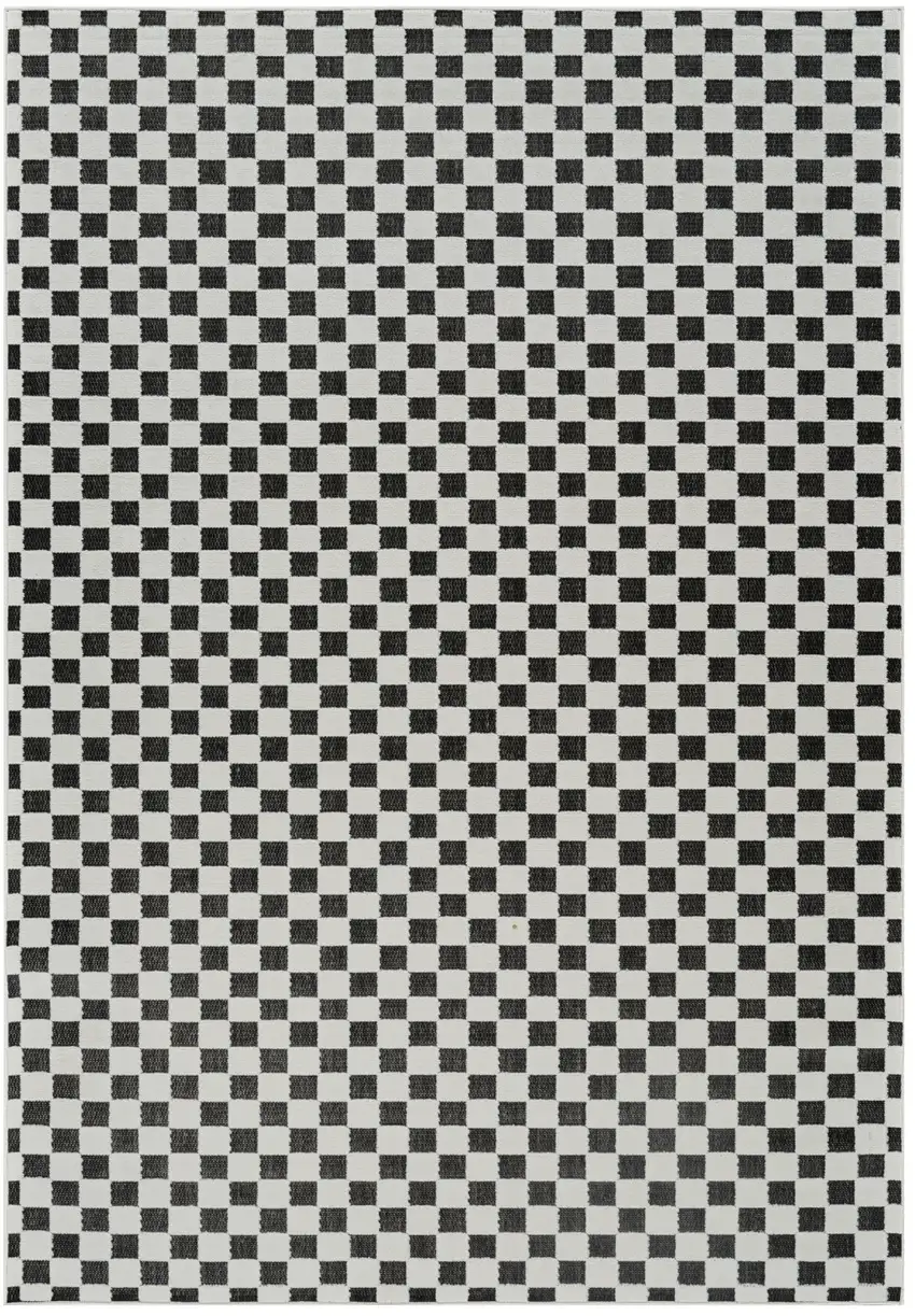 Black and White Geometric Distressed Indoor Outdoor Area Rug Photo 2