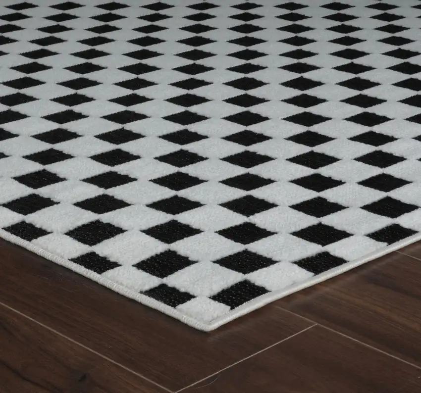Black and White Geometric Distressed Indoor Outdoor Area Rug Photo 6