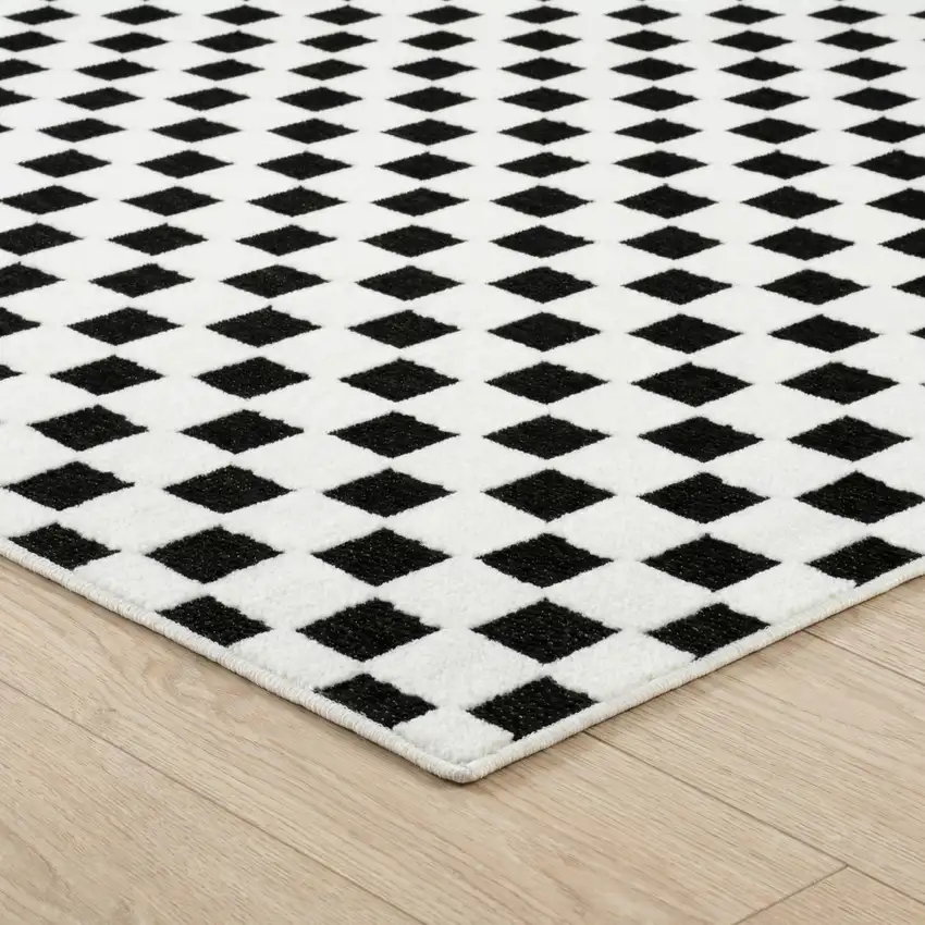Black and White Geometric Distressed Indoor Outdoor Area Rug Photo 5