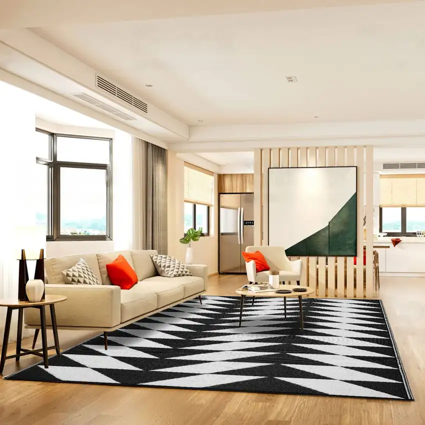 Black and White Geometric Indoor Outdoor Area Rug Photo 6