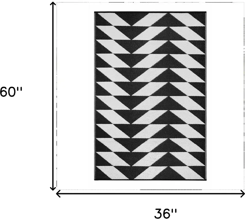 Black and White Geometric Machine Braided Distressed Area Rug With UV Protection Photo 3
