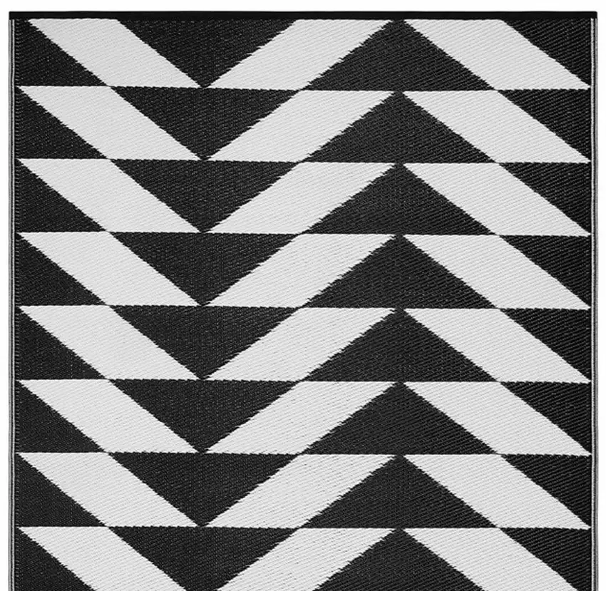 Black and White Geometric Machine Braided Distressed Area Rug With UV Protection Photo 5