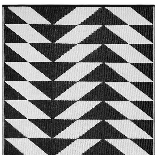 Black and White Geometric Machine Braided Distressed Area Rug With UV Protection Photo 5