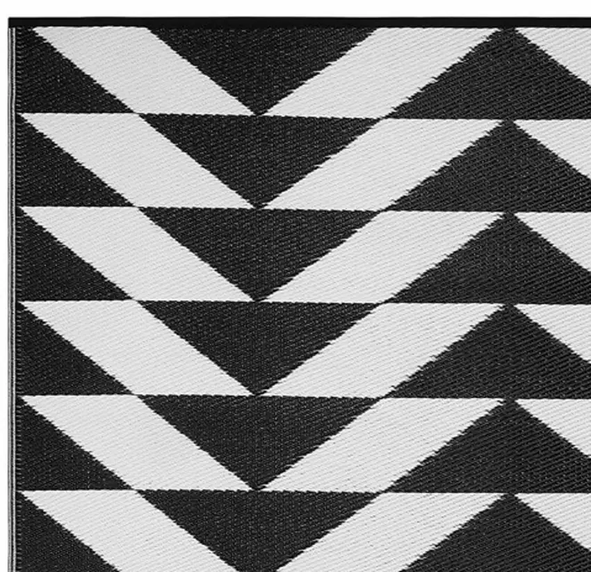 Black and White Geometric Machine Braided Distressed Area Rug With UV Protection Photo 4