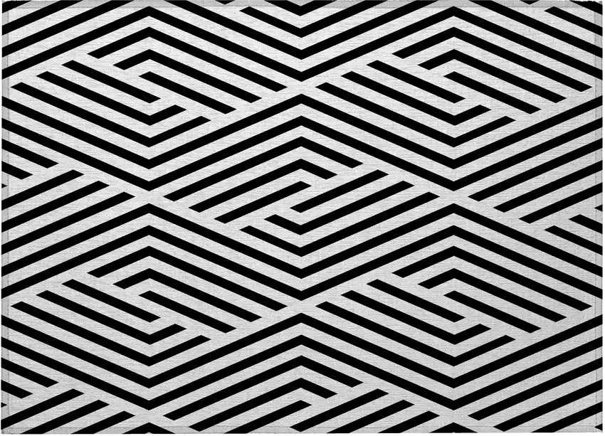 Black and White Geometric Washable Non Skid Indoor Outdoor Area Rug Photo 5
