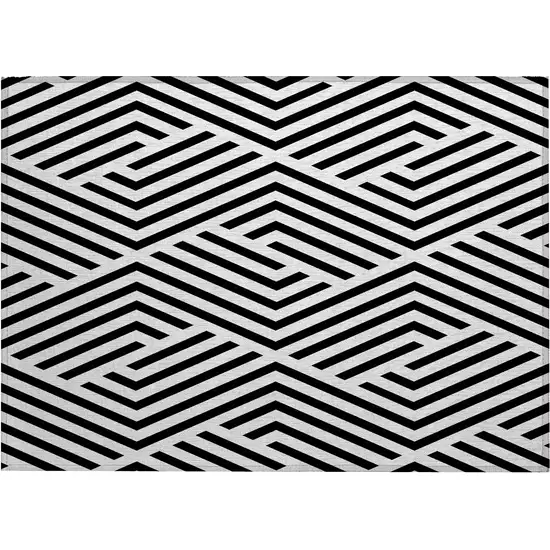 Black and White Geometric Washable Non Skid Indoor Outdoor Area Rug Photo 1