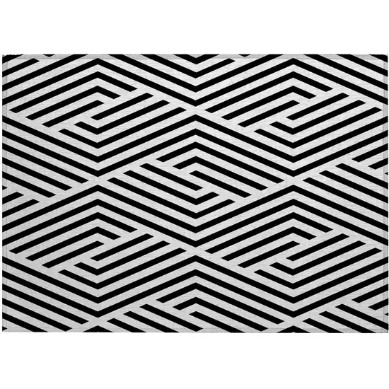 Black and White Geometric Washable Non Skid Indoor Outdoor Area Rug Photo 1
