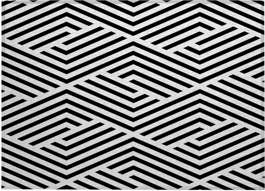 Black and White Geometric Washable Non Skid Indoor Outdoor Area Rug Photo 1