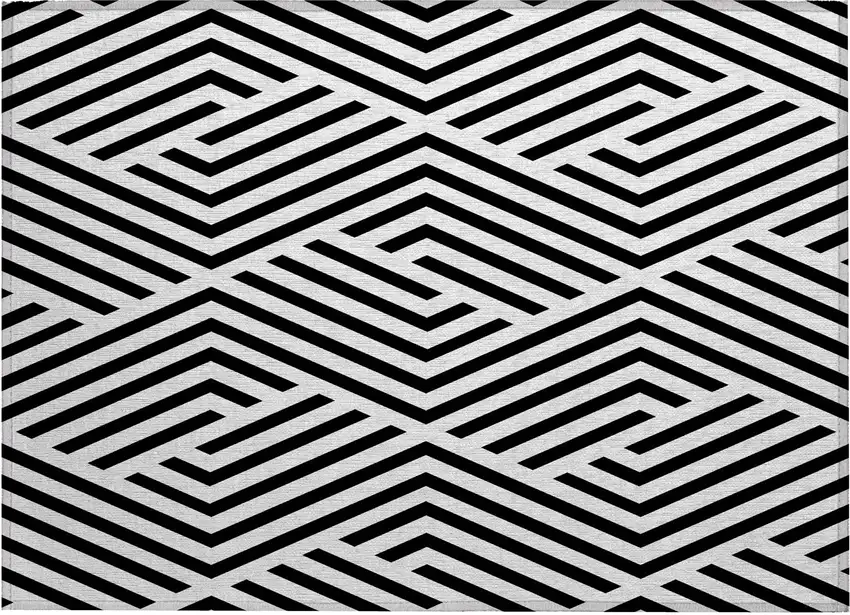 Black and White Geometric Washable Non Skid Indoor Outdoor Area Rug Photo 1