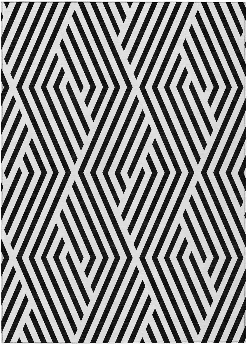 Black and White Geometric Washable Non Skid Indoor Outdoor Area Rug Photo 2