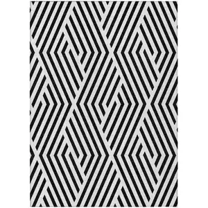 Photo of Black and White Geometric Washable Non Skid Indoor Outdoor Area Rug