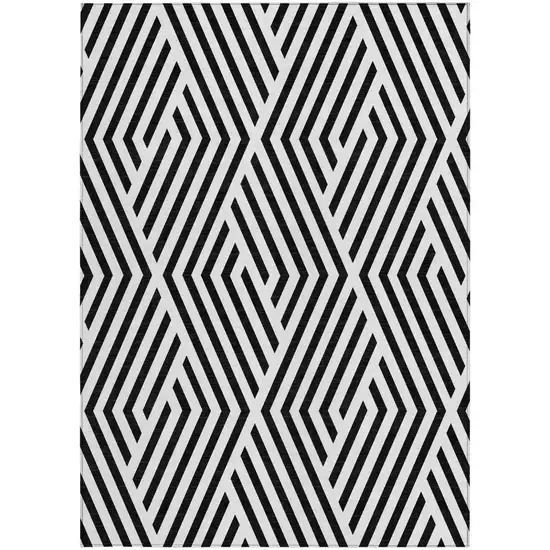 Black and White Geometric Washable Non Skid Indoor Outdoor Area Rug Photo 4