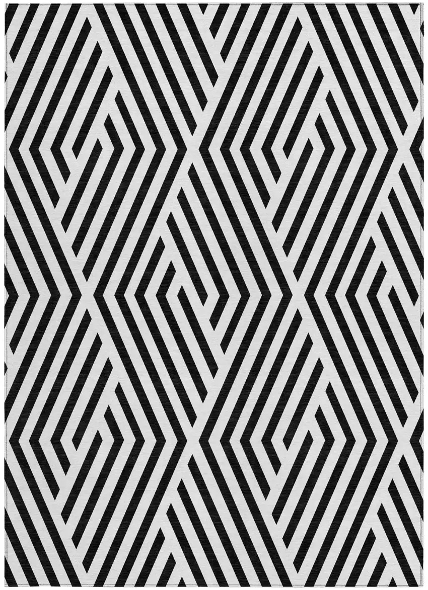 Black and White Geometric Washable Non Skid Indoor Outdoor Area Rug Photo 4