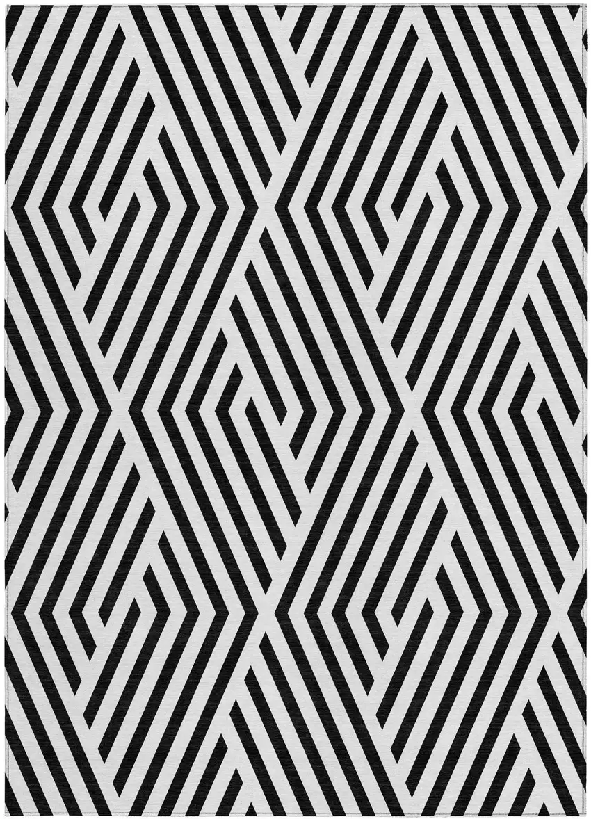 Black and White Geometric Washable Non Skid Indoor Outdoor Area Rug Photo 4