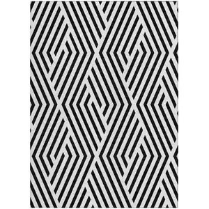 Photo of Black and White Geometric Washable Non Skid Indoor Outdoor Area Rug