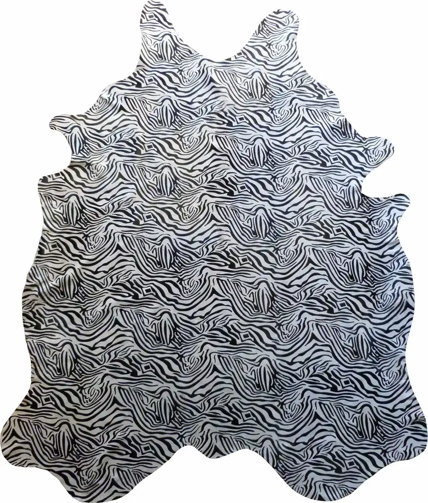 Black and White Stenciled Baby Zebra Cowhide Rug Photo 1