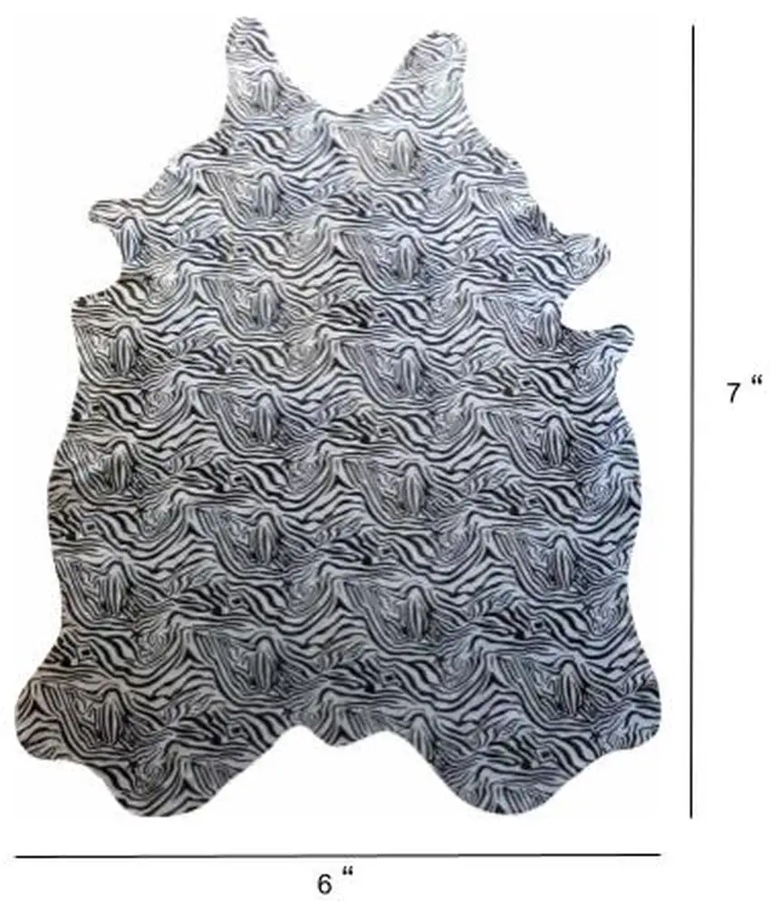 Black and White Stenciled Baby Zebra Cowhide Rug Photo 4