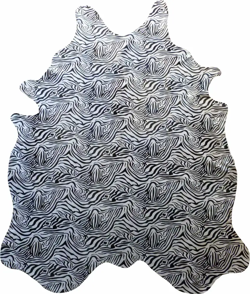 6 Ft Black And White Stenciled Baby Zebra Cowhide Rug Photo 4