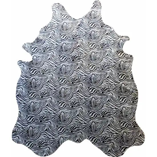 6 Ft Black And White Stenciled Baby Zebra Cowhide Rug Photo 4