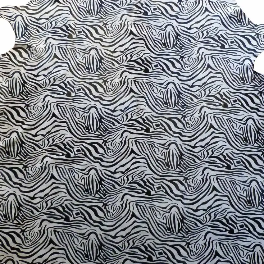 6 Ft Black And White Stenciled Baby Zebra Cowhide Rug Photo 3